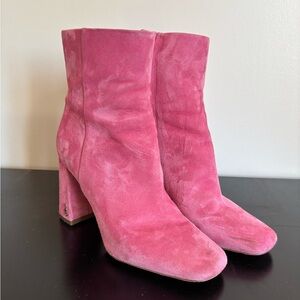 Sam Edelman Pink Suede Block Heel Ankle Boots